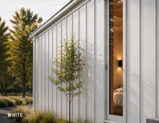 Arc modular exterior corner, fixed camera, clad in the White colour.