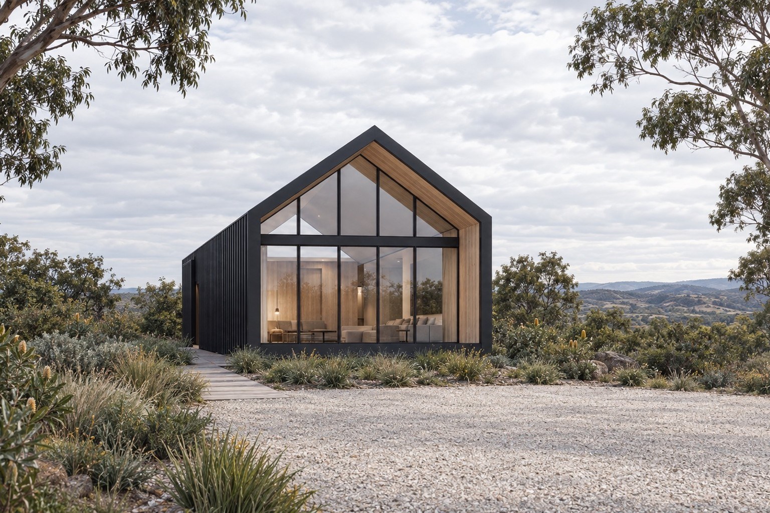 Gable-roofed kit-built single pavilion, Monument cladding.