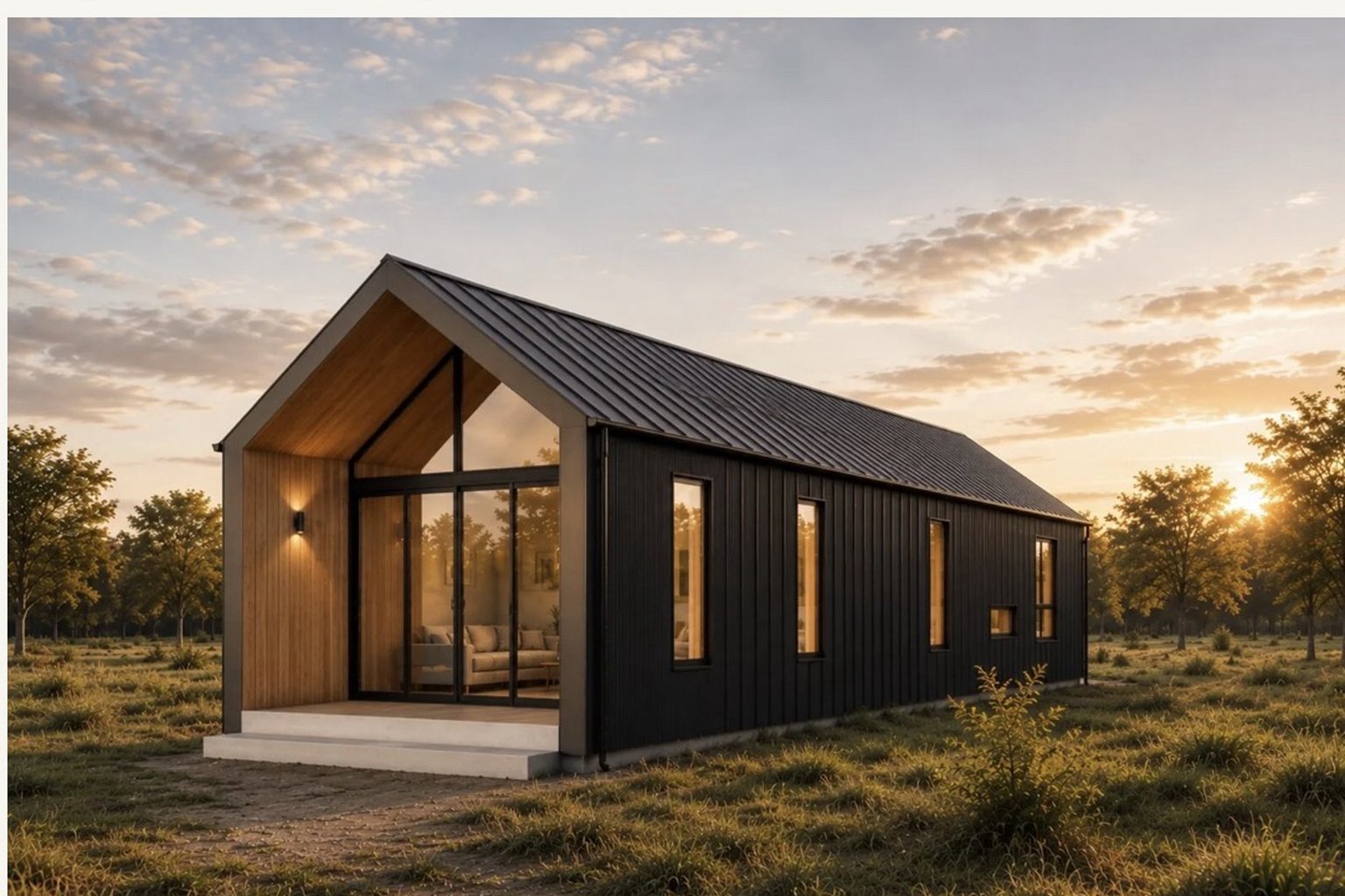 Front-on render of a single Arc Modular module, Monument cladding.