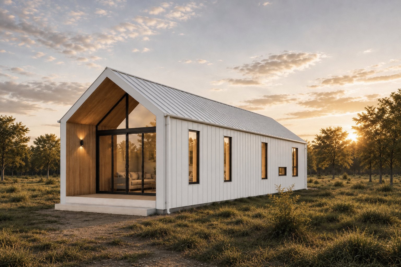 Front-on render of a single Arc Modular module, White cladding.
